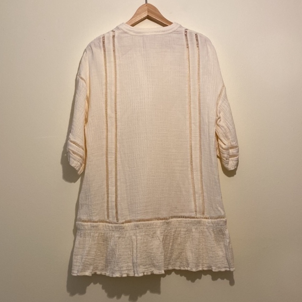 H&M Short Kaftan Dress Ivory Cotton Textured Dress Sz XS Loose Fit - Picture 9 of 10